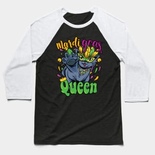 Mardi Gras Kitty Queen with Mask and Beads Baseball T-Shirt